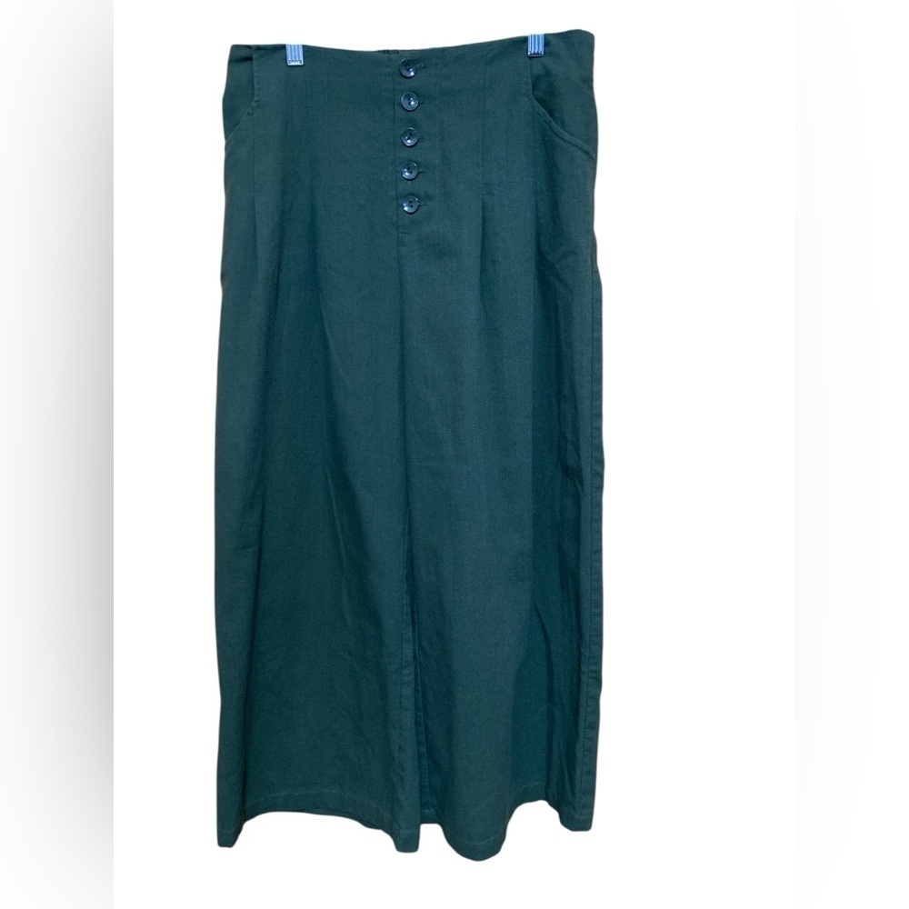 Mi Ami for Francesca’s Wide Leg Crop Pants Green High Waist, Lagenlook, Boho.
